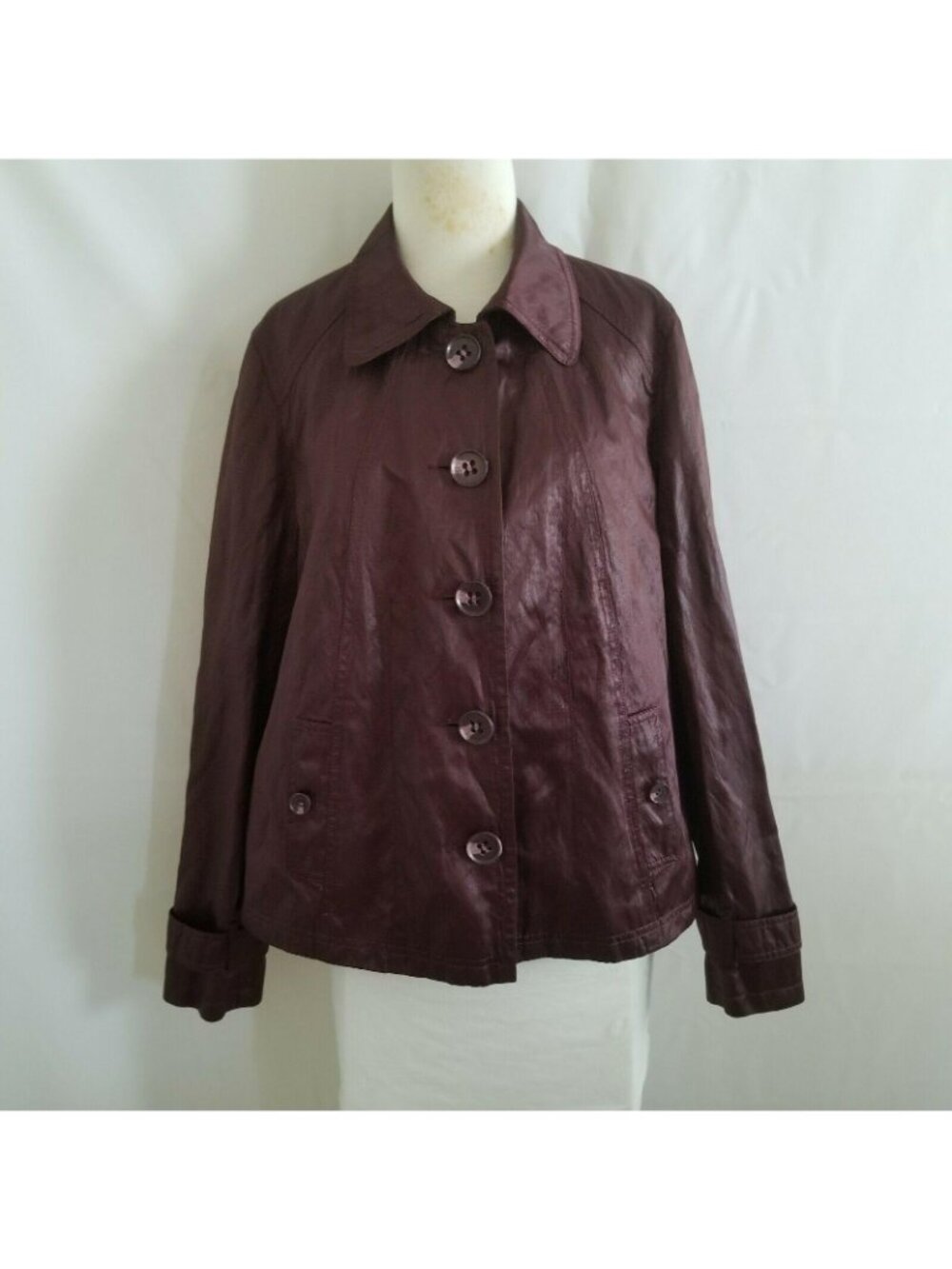 Tribal Women’s Long Sleeve Lined Burgundy Button-Up Coat Jacket Size 12 - Picture 5 of 16